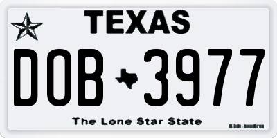 TX license plate DOB3977