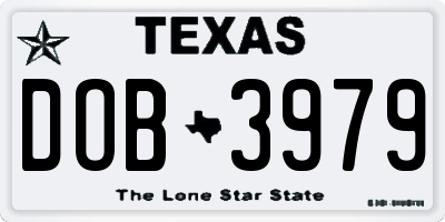 TX license plate DOB3979