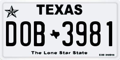 TX license plate DOB3981