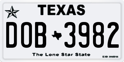 TX license plate DOB3982