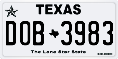 TX license plate DOB3983
