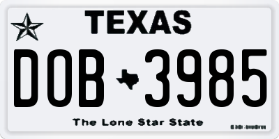 TX license plate DOB3985