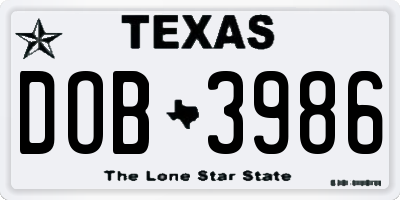 TX license plate DOB3986