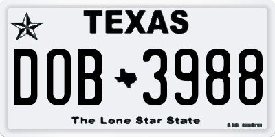 TX license plate DOB3988