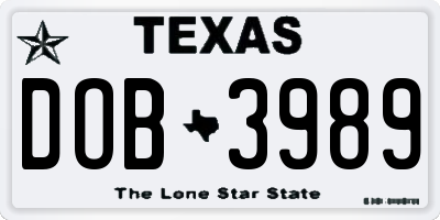 TX license plate DOB3989