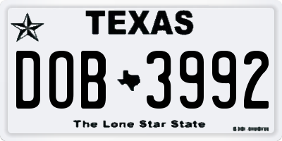 TX license plate DOB3992