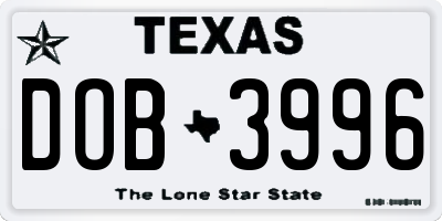 TX license plate DOB3996