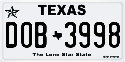 TX license plate DOB3998
