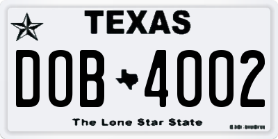 TX license plate DOB4002