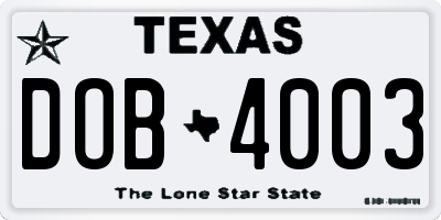 TX license plate DOB4003