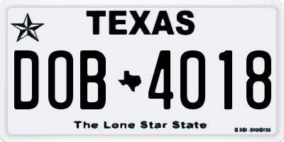 TX license plate DOB4018