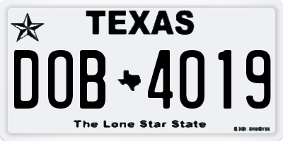 TX license plate DOB4019