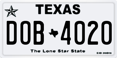 TX license plate DOB4020