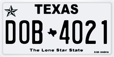 TX license plate DOB4021