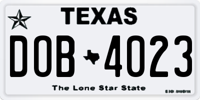 TX license plate DOB4023