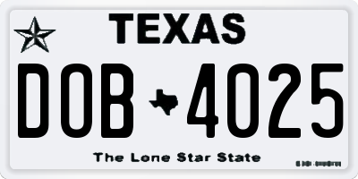 TX license plate DOB4025