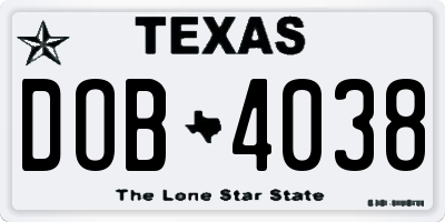 TX license plate DOB4038