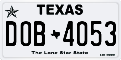 TX license plate DOB4053