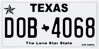 TX license plate DOB4068