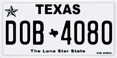 TX license plate DOB4080