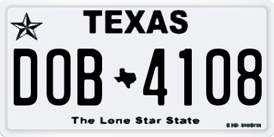 TX license plate DOB4108