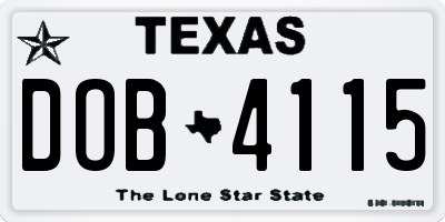 TX license plate DOB4115