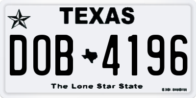 TX license plate DOB4196