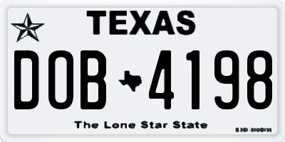 TX license plate DOB4198