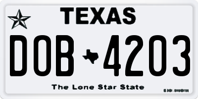TX license plate DOB4203