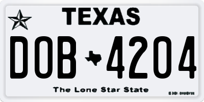 TX license plate DOB4204