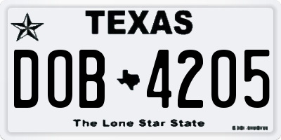 TX license plate DOB4205