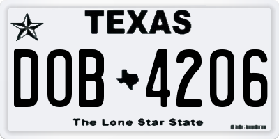 TX license plate DOB4206