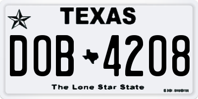 TX license plate DOB4208