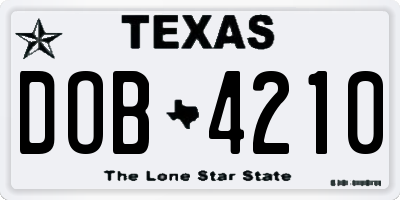 TX license plate DOB4210