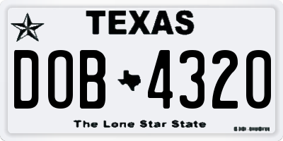 TX license plate DOB4320