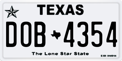 TX license plate DOB4354