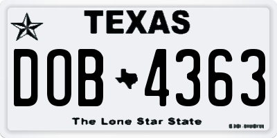 TX license plate DOB4363