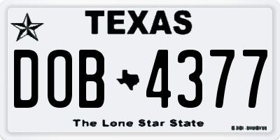 TX license plate DOB4377