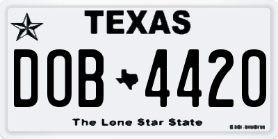 TX license plate DOB4420