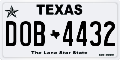 TX license plate DOB4432
