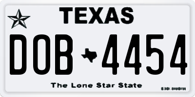 TX license plate DOB4454