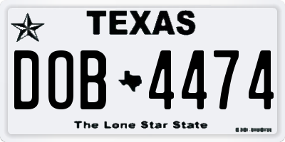 TX license plate DOB4474