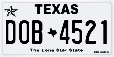 TX license plate DOB4521