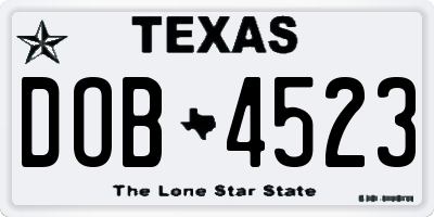 TX license plate DOB4523