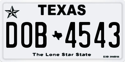 TX license plate DOB4543