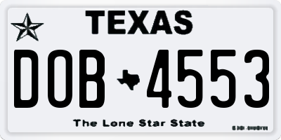 TX license plate DOB4553