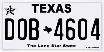 TX license plate DOB4604