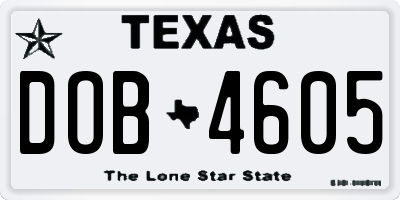 TX license plate DOB4605