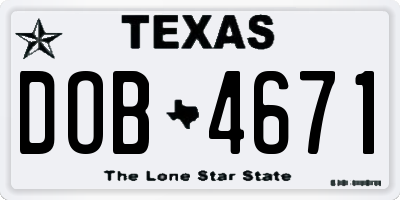 TX license plate DOB4671