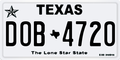 TX license plate DOB4720